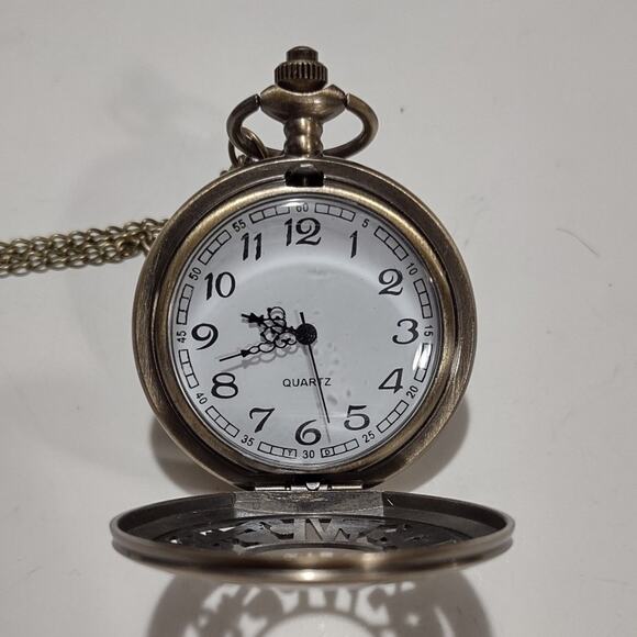 Genuine Bronze Pocket Watch Alice In Wonderland W/ Charm Christmas Birthday Gift main image 5